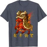 Chinese New Year of Fire Horse 2026 Funny Tee Year of The Fire Horse Zodiac Funny Chinese New Year 2026 T-Shirt - Heather Blue