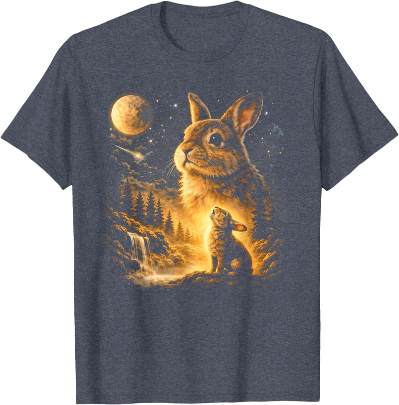 Vintage Howling Bunny to the Moon Retro 90s Funny Rabbit T-Shirt in Heather Blue