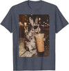 Rabbit Drinking Iced Coffee Funny Easter Bunny Men Women T-Shirt in Heather Blue
