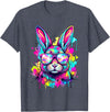 Happy Easter Bunny Face Tie Dye Bunny Rabbit with Glasses T-Shirt in Heather Blue