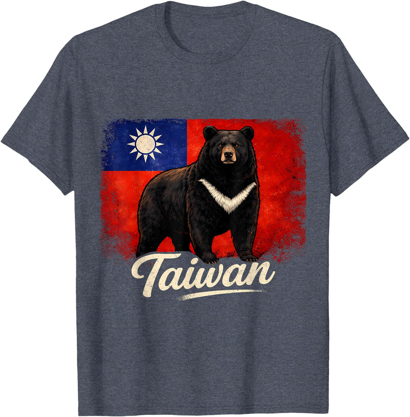 Taiwan Vintage Formosan Bear Flag Tees Taiwan Flag Vintage Formosan Bear T-Shirt - Heather Blue