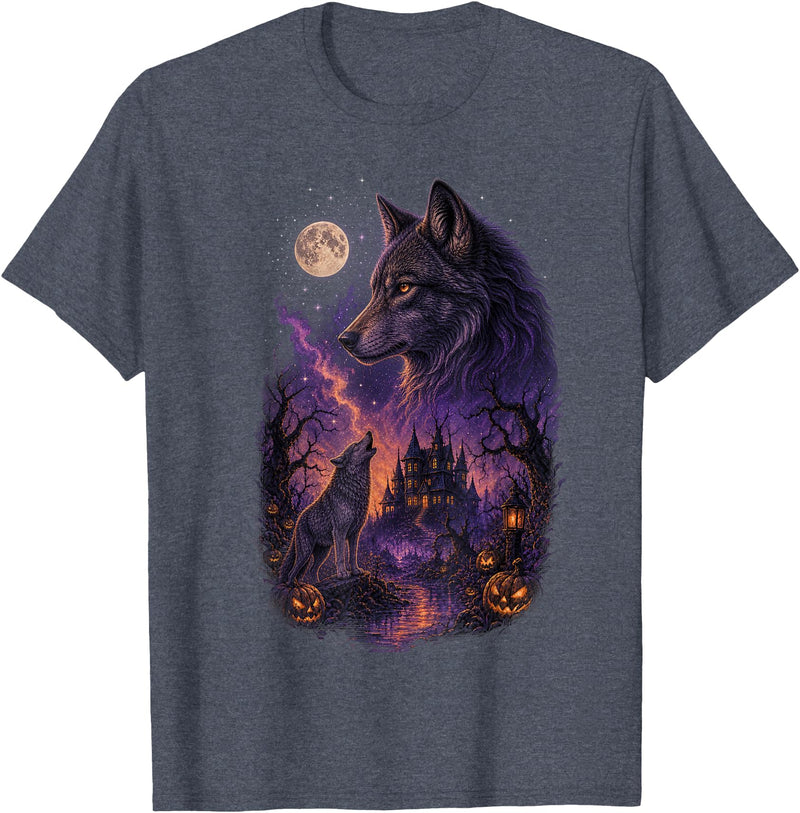 Retro Howling to The Moon Vintage Wolf Halloween Wolf Howling to The Moon Vintage 90s Wolf Funny Halloween T-Shirt - Heather