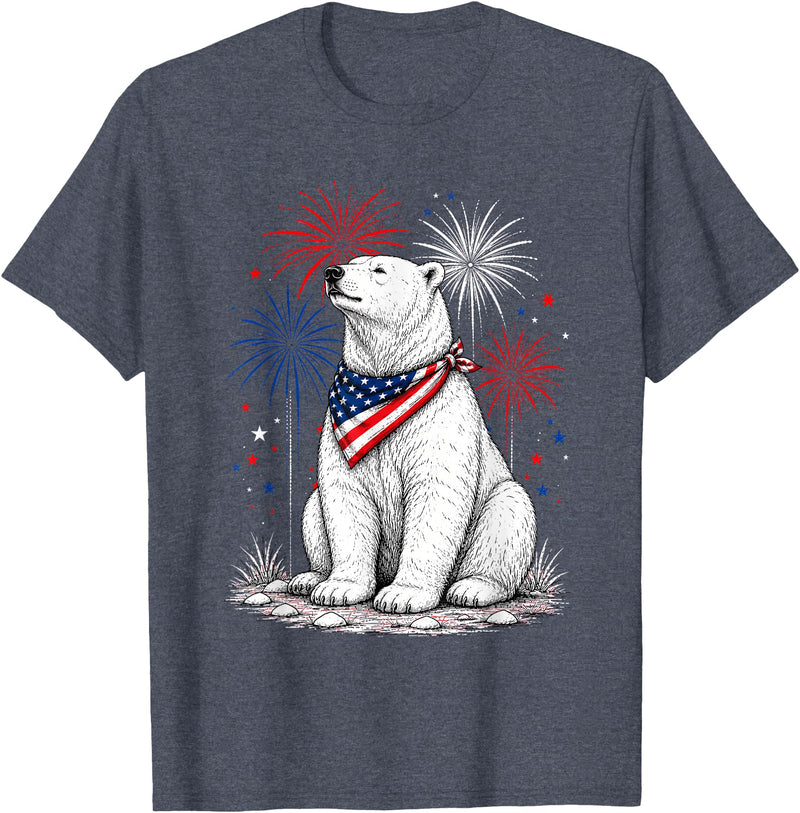 Polar Bear America's 250th 4th of July Outfit Polar Bear America's 250th Patriotic Fireworks Animal Lovers T-Shirt - Heather Blue