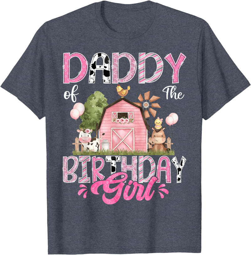 Famer Pink Cow Birthday Matching Tees Daddy Of The Birthday Girl 1St Birthday Pink Farm T-Shirt - Heather Blue