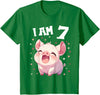 7 years old 7th birthday Pig Kids 7 Years old 7 birthday Pigs Boy Girl Pig T-Shirt - Kelly Green