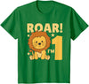 Cute Animals For Every Child's Birthday Kids 1st Birthday Lion 1 Year Old Cub Lion T-Shirt - Kelly Green