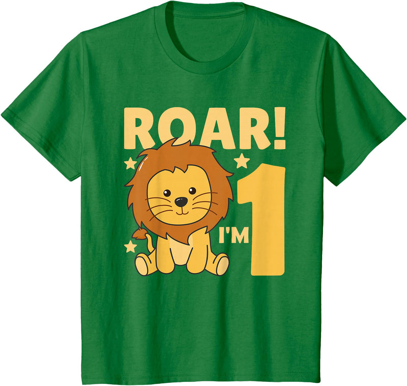 Cute Animals For Every Child's Birthday Kids 1st Birthday Lion 1 Year Old Cub Lion T-Shirt - Kelly Green