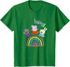 Kids Peppa Pig Boing! Friends Jumping And Having Fun Over Rainbow T-Shirt - Kelly Green