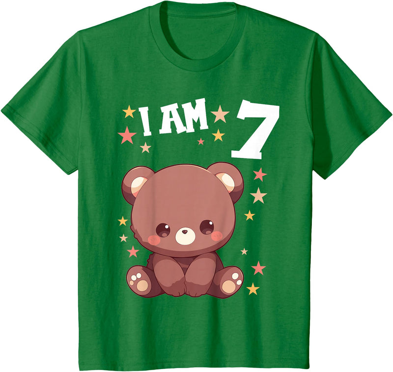 7 years old 7th birthday Bear Kids 7 Years old 7 birthday Bears Boy Girl Bear T-Shirt - Kelly Green