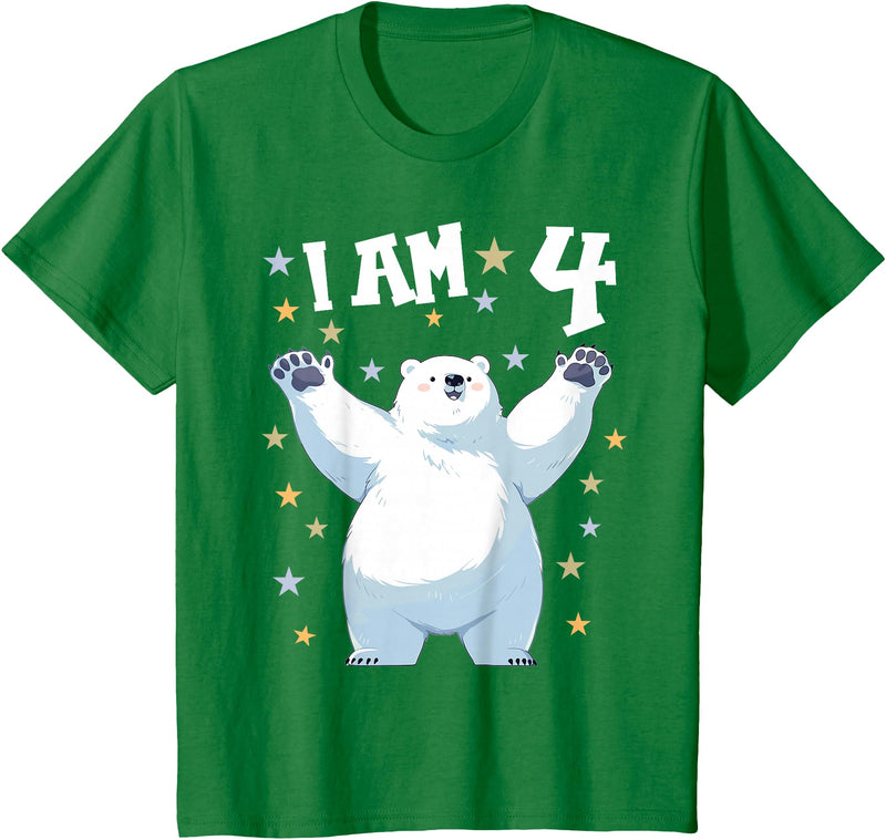 4 years old 4th birthday Polar Bear Kids 4 Years old 4 birthday Polar Bears Boy girl Polar Bear T-Shirt - Kelly Green