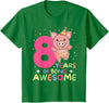 Pig Birthday Gift Cute Animals 8th Birthday Pig For Kids Eight Years Old T-Shirt - Kelly Green