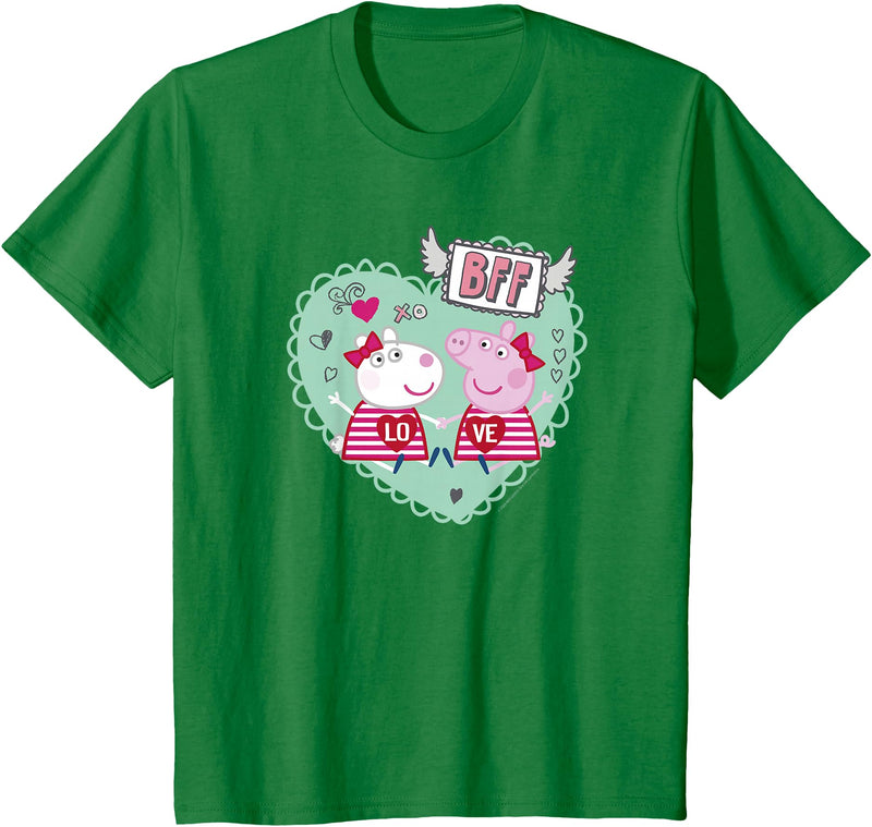 Peppa Pig Valentine's Day BFF Love Peppa & Suzy Heart Stamp T-Shirt - Kelly Green