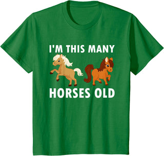 Kids 2 Years Old Girl Horses Old 2nd Birthday Kids T-Shirt - Kelly Green
