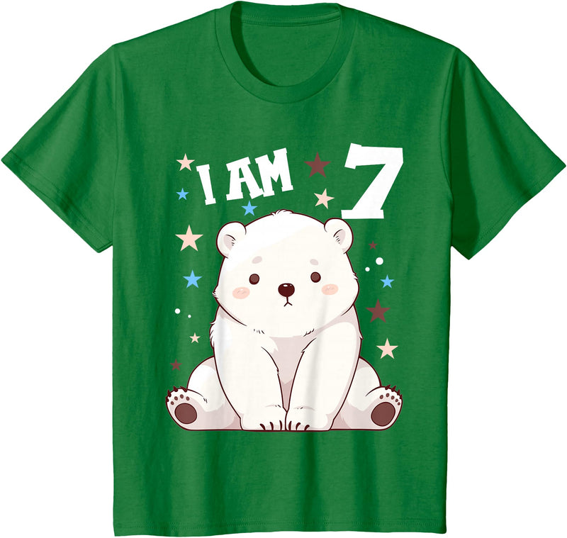 7 years old 7th birthday Polar Bear Kids 7 Years old 7 birthday Polar Bears Boy girl Polar Bear T-Shirt - Kelly Green