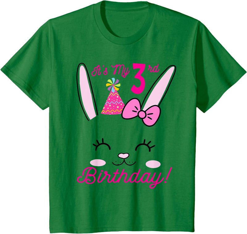 Its My 3rd Birthday Girl Bunny Rabbit Theme Party (three) T-Shirt in Kelly Green