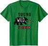 UrbanWear Bear Buffalo plaid Young Wild & Three 3 years 3rd Birthday T-Shirt - Kelly Green