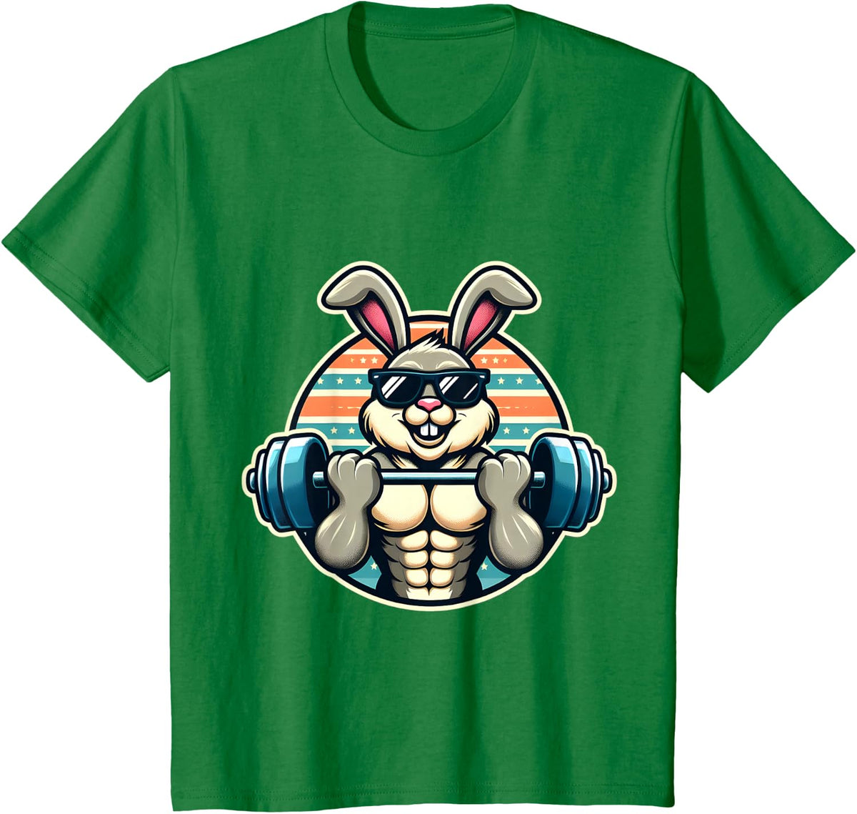 Happy Easter Bunny Rabbit Lifting Weights Training Muscular T-Shirt - Kelly Green