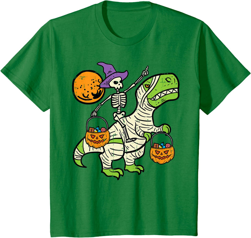 Toddler Boy Halloween Shirts For Boys Kids Kids Skeleton Dino Pumpkin Halloween Costume Toddler Boys Kids T-Shirt - Kelly