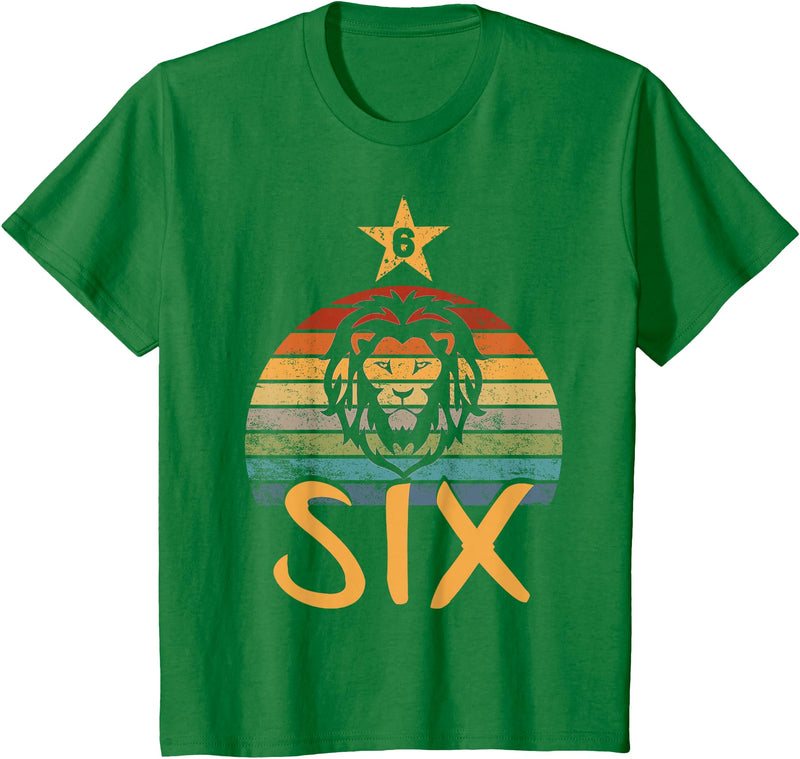 6 Birthday Lion Vintage Design Lion Birthday 6 Year Old Lion 6th Birthday Boy Girl T-Shirt - Kelly Green