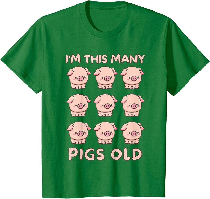 Pigs lover Birthday Gifts Toddler I'm This Many Pigs Old - 9th Birthday Pig 9 Years Old Bday T-Shirt - Kelly Green