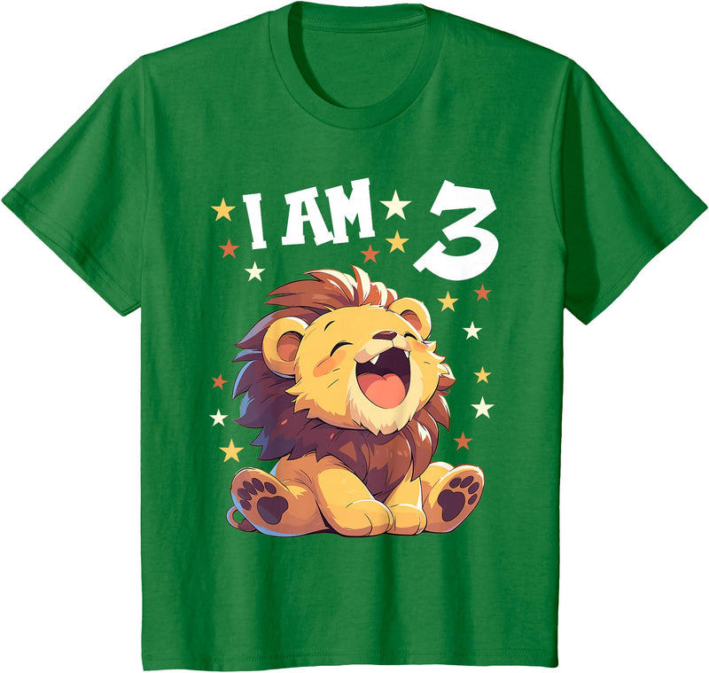 3 years old 3rd birthday Lion 3 Years old 3 birthday Lions Boy Girl Lion T-Shirt - Kelly Green