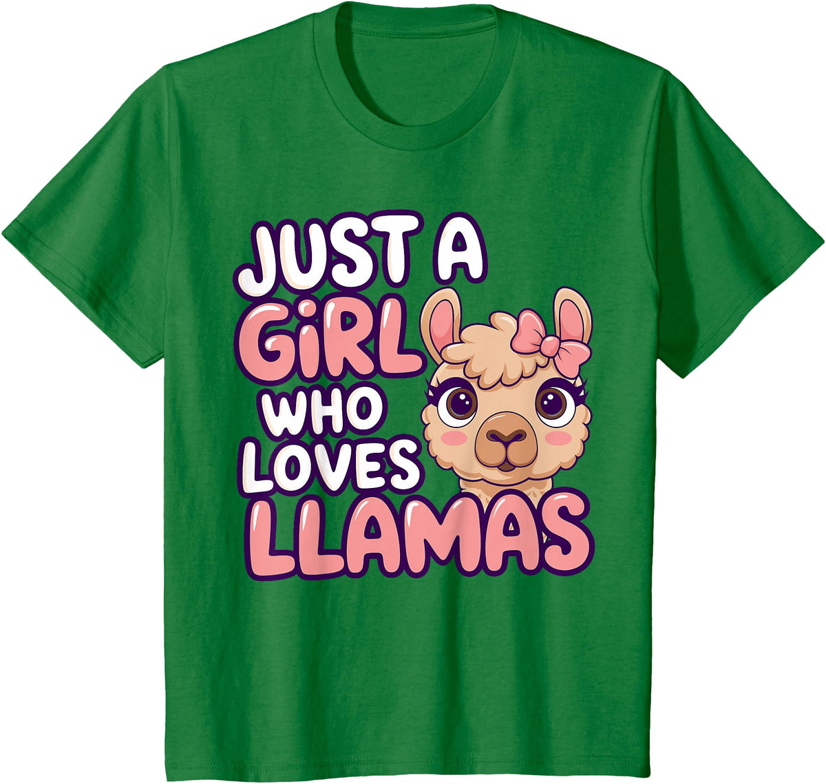Kids Llama Shirts Girl Llama Kids T-Shirt - Kelly Green