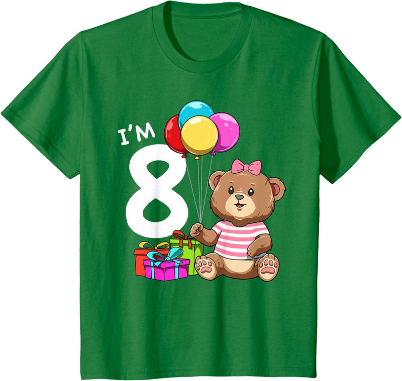 8th Birthday Teddy Bear - 8 Years Old Gift Tee Kids Eight Birthday Teddy Bear - 8 Year Old Girl T-Shirt - Kelly Green