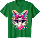 Happy Easter Bunny Tie Dye Coquette Bow Rabbit Face Easter T-Shirt - Kelly Green