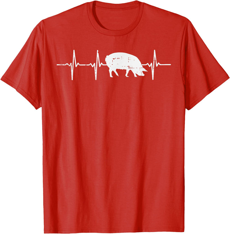 BoredKoalas Farming Farm Shirts Farmer Gifts Pig Heartbeat Pulse Farm Animal Farming Life Farmer Gift T-Shirt - Red