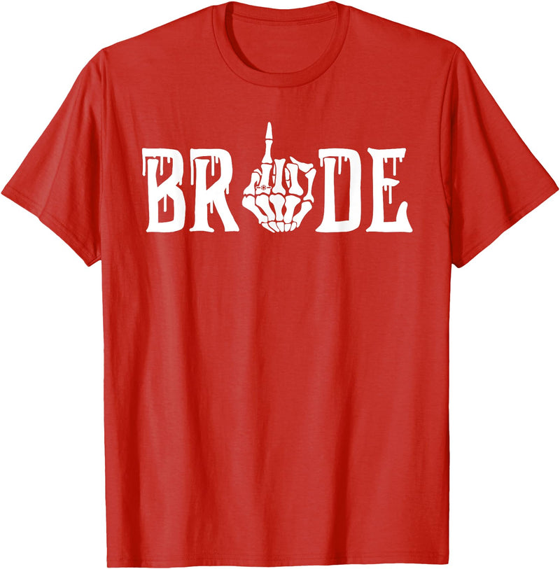Skull Skeleton Halloween Wedding Bachelorette Bride Skeleton Ring Finger Halloween Wedding Bachelorette T-Shirt - Red