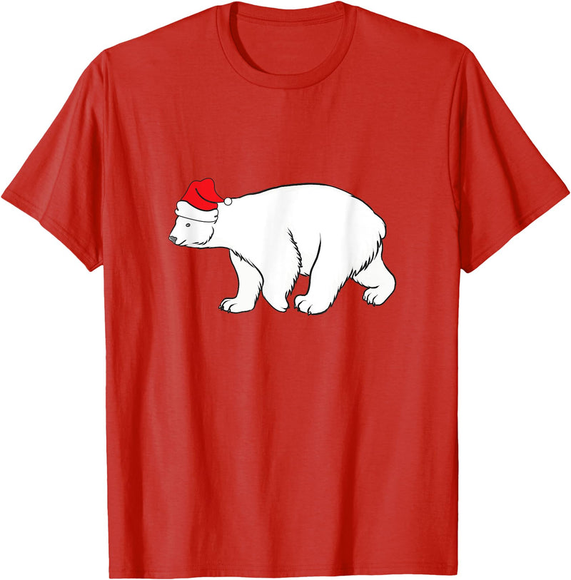 Polar Bear Xmas Pajama Polar Bear With Santa Hat Xmas Winter Christmas Pajama T-Shirt - Red