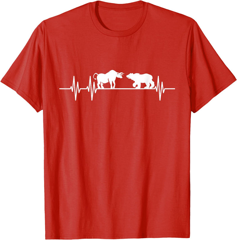 Day Trading Gifts Stocks Stock Trader Bull Bear Heartbeat Trading T-Shirt - Red