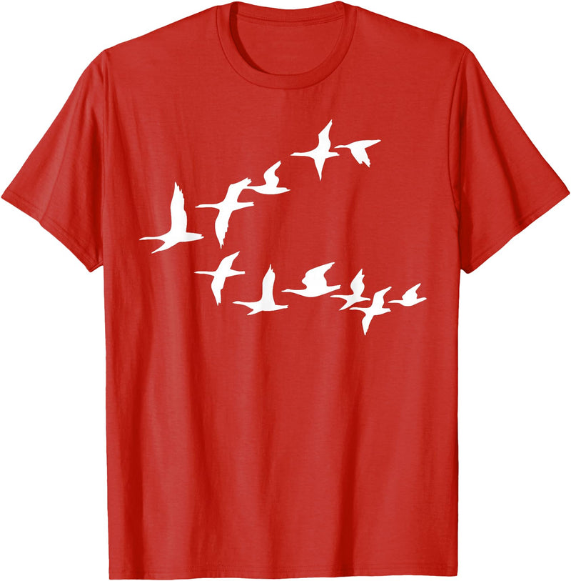 Marron Bear Birds In Flight, V Pattern Flock Of Geese T-Shirt - Red