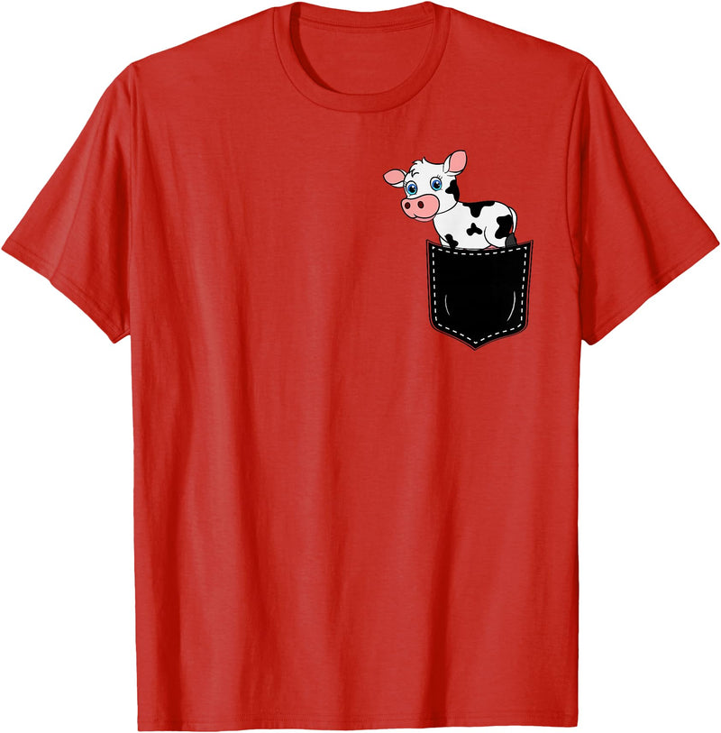 In My Your Pocket Food, Animales, Birds, Fish Pocket Animal Cute Cow Funny Cow Lover Adorable Pocket Cow T-Shirt - Red