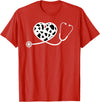 Cute Cow Print Design Stethoscope Gifts Him Her Cow Print Pattern Nurse Doctor Cardiology Stethoscope Heart T-Shirt - Red