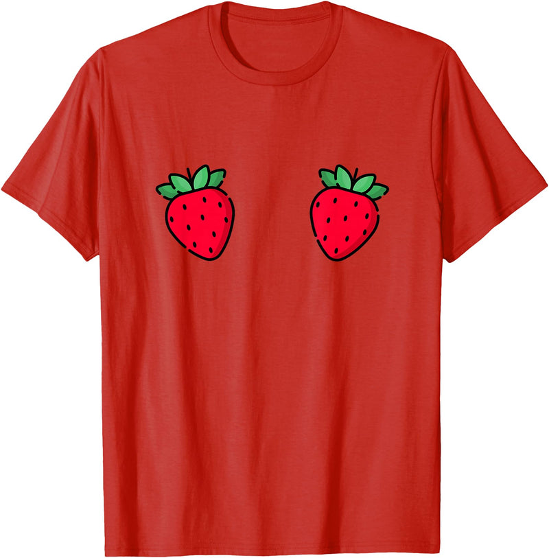 Fruit Boobs Co Strawberry Fruit Boobs Funny Summer Food T-Shirt - Red
