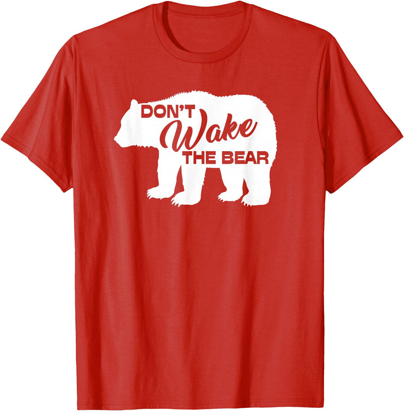 Don't Wake The Bear Hibernate Designs Don't Wake The Bear Funny Bear Silhouette Graphic Sleeping T-Shirt - Red