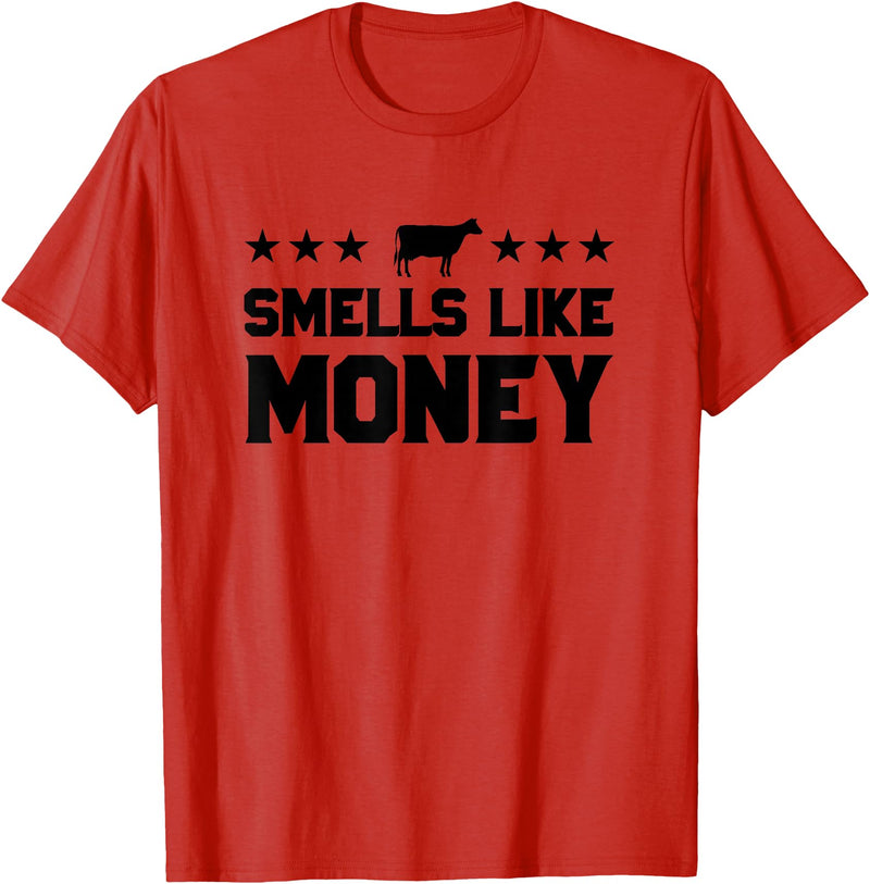 Calf to Cow Farming Apparel Smells Like Money Retro 90s Dairy Farm Gift Shirt T-Shirt - Red
