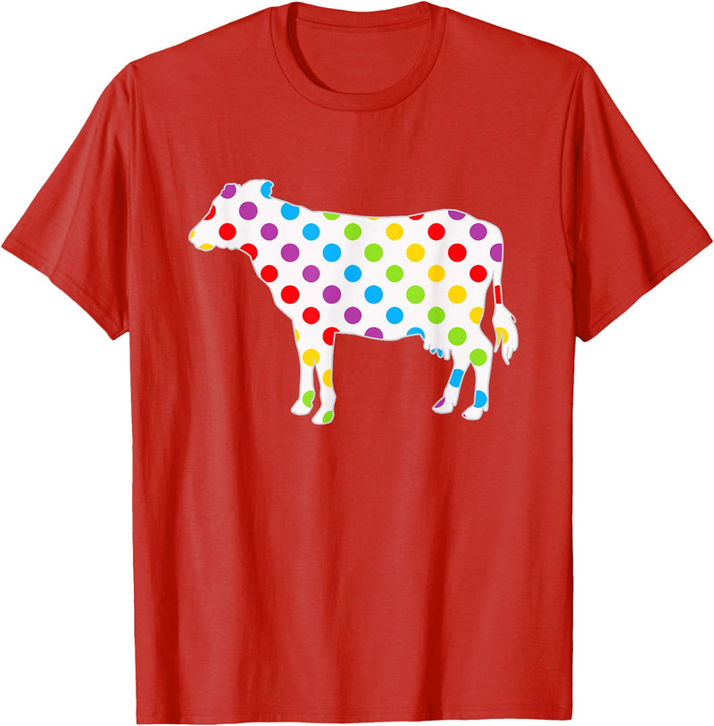 Rainbow Cow Shop Rainbow Cow Dots, Colorful Cow Print for Cow Lovers T-Shirt - Red