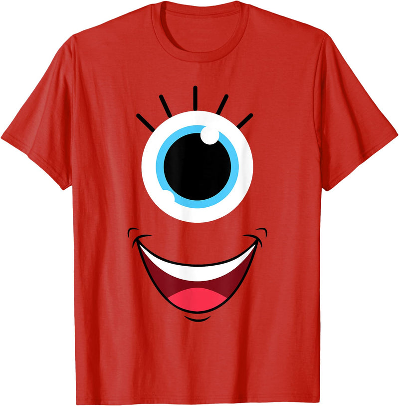 Planet Monster Face Funny Scary Monster Eyeball Face Easy Halloween Costume T-Shirt - Red