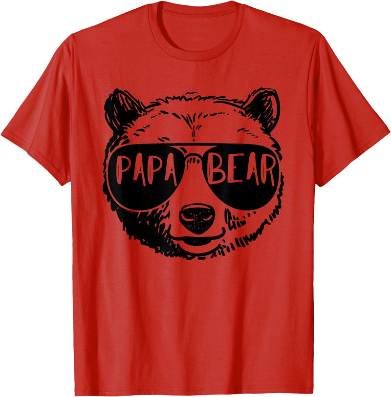 Funny Bear Face Shirt Family Matching Gifts Mens Papa Bear Face Sunglasses Grandpa Granddad Father's Day T-Shirt - Red