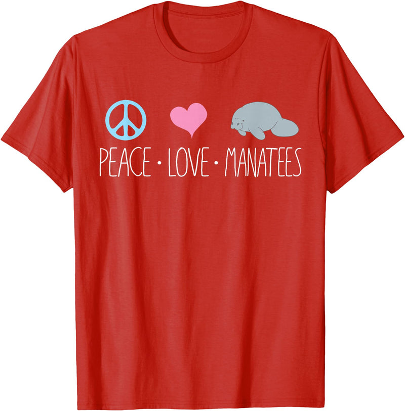 Sea Cows Tees Cute Manatee TShirt, Peace Love Manatees Chubby Sea Cow T-Shirt - Red