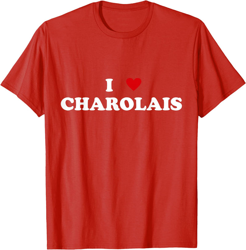 Funny Charolais Cow Gift For Men & Women I Heart Breed Cattle Farmer - Cow I Love Charolais T-Shirt - Red