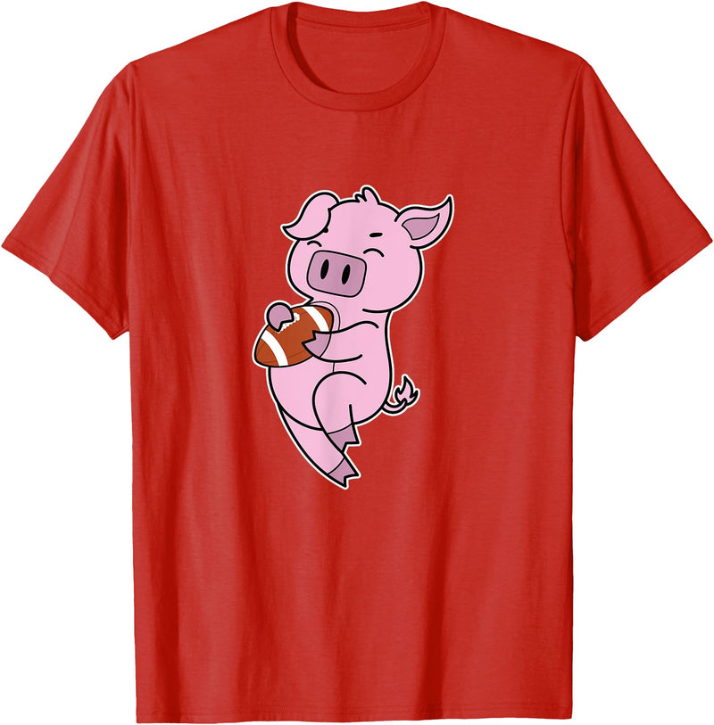 American Football USA animal Touchdown sport ball Pig plays American Football T-Shirt - Red