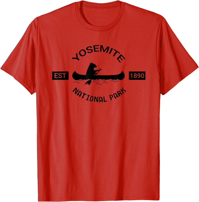 California Bear Tees California Yosemite Bear Canoe Silhouette National Parks T-Shirt - Red
