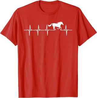 Heartbeat Horse Lover Gifts Women Men Girls Gifts Horse Lover Gifts Heart EKG Heartbeat Pulseline Cardiology T-Shirt - Red