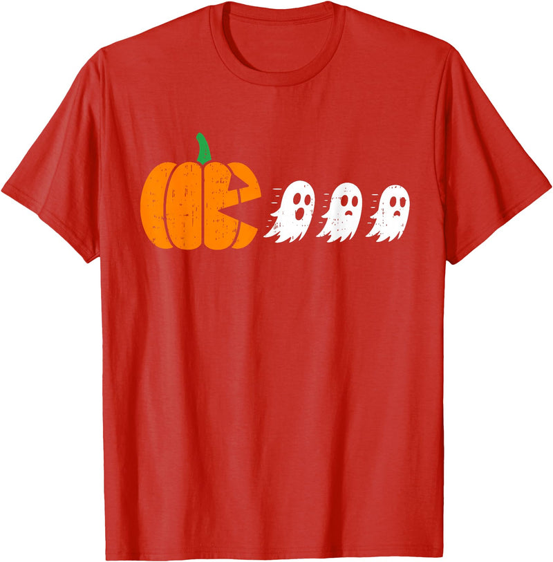 Funny Halloween Tees for Men Women Kids. Funny Gamer Pumpkin Eating Boo Halloween Men Kids Boys T-Shirt - Red