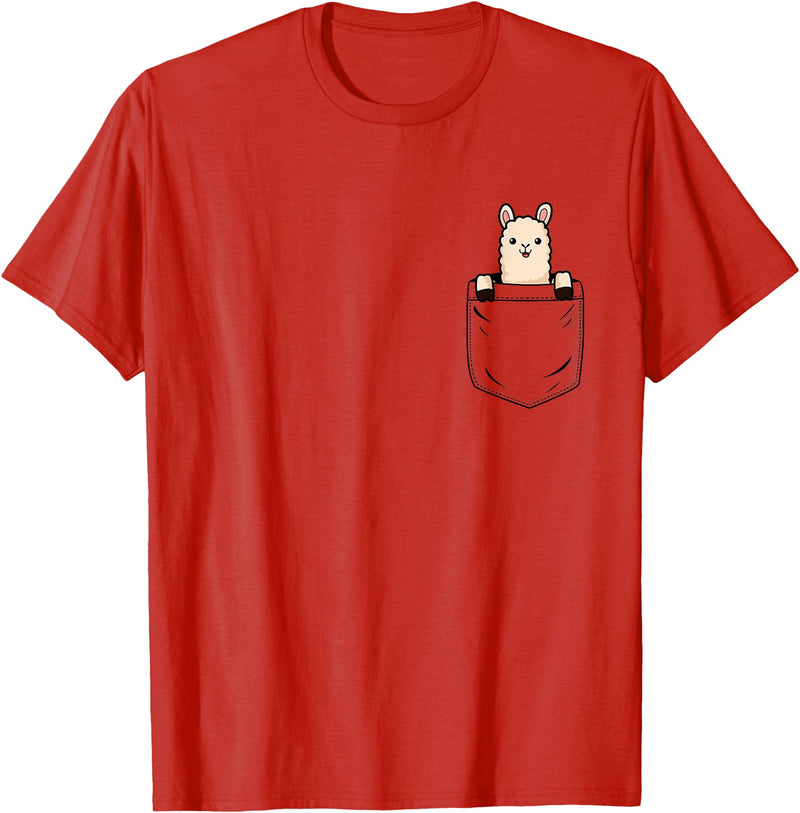 Llama Lover Designs by T&T Llama Lovers Cute Funny Llama in Pocket T-Shirt - Red
