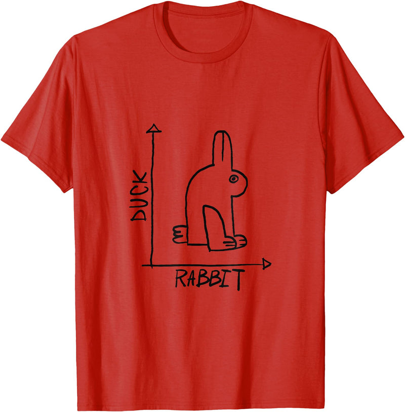 Funny Rabbit or Duck Animal Diptych Rabbit T-Shirt in Red