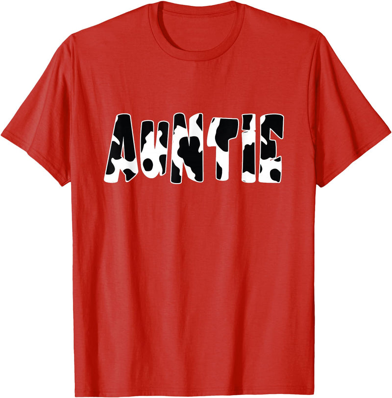 funny saying Gifts for Family Members and more Auntie Cow Print Cow Pattern T-Shirt, Black - Red